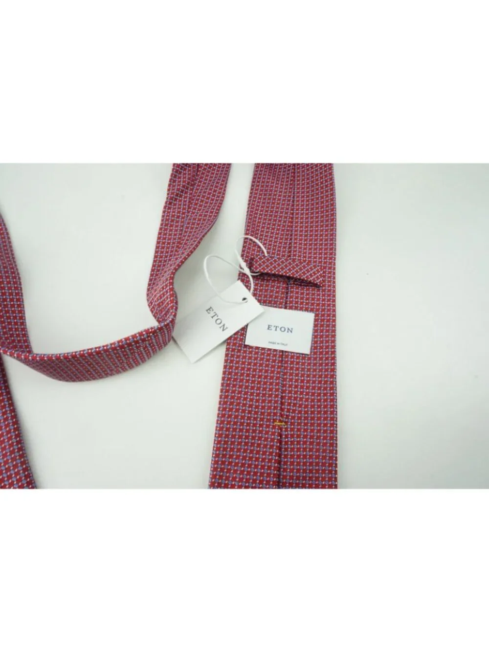 Eton Cherry Red Sapphire Blue Micro Geometric 100% Silk Tie Brand New With Tags